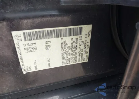 2012 Nissan Maxima 3.5 Sv из США, поврежденный, VIN 1N4AA5AP3CC818583